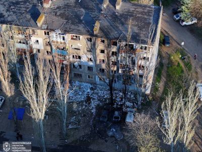 Последствия атаки беспилотников на Николаев. Фото: Виталий Ким / Telegram
