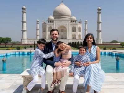 Вице-президент США Джей Ди Вэнс с семьей на фоне Тадж-Махала, 24.04.25. Фото: www.indiatoday.in Вице-президент США Джей Ди Вэнс с семьей на фоне Тадж-Махала, 24.04.25. Фото: www.indiatoday.in